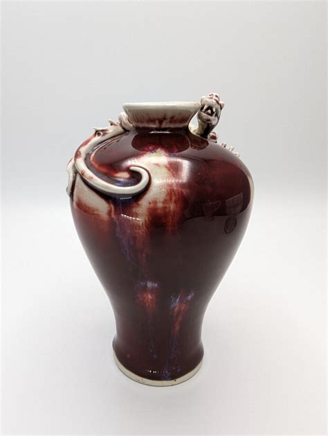 Dragon Jingdezhen Chinese Porcelain Sang De Bouef Oxblood Flambe Vase 5