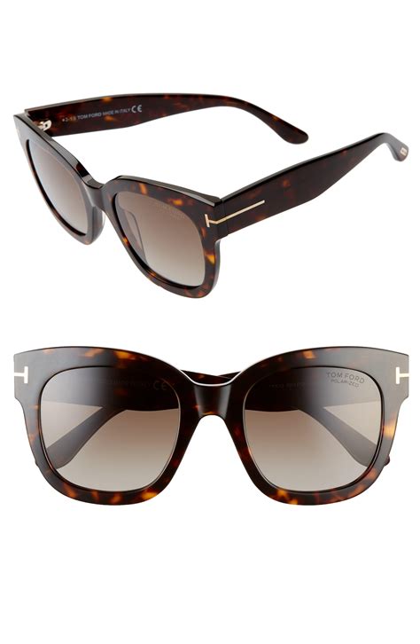 Tom Ford Beatrix 52mm Polarized Gradient Square Sunglasses Dark Havana Brown Lyst