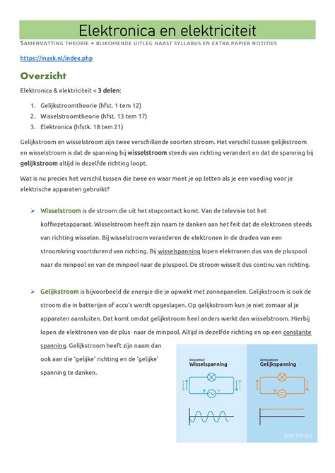 Elektronica Spanning Elektronica En Elektriciteit Samenvatting