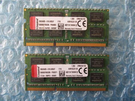 【やや傷や汚れあり】kingston 8gb×2枚 計16gb Ddr3l Kvr16ls11 8 中古動作品 ノートpc用 メモリ【nm