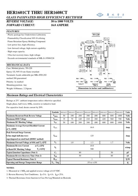 Her Ct Datasheet Glass Passivated High Efficiency Rectifier