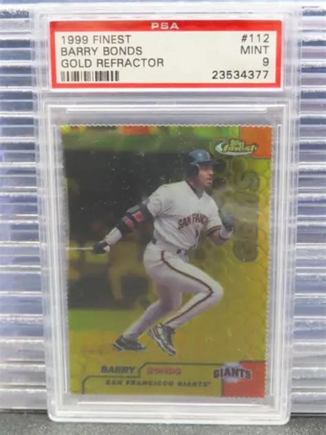 1999 TOPPS FINEST Barry Bonds réfracteur or 56 100 PSA 9 comme neuf