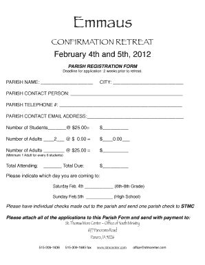 Fillable Online Emmaus Application Forms Stmcentercom Fax Email Print