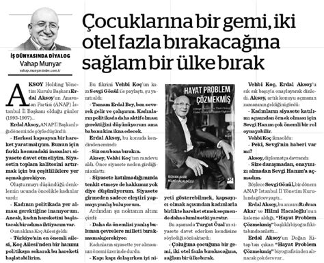 Nas L Bir Ekonomi Gazetesi Vahap Munyar K E Yaz S Aksoy Holding