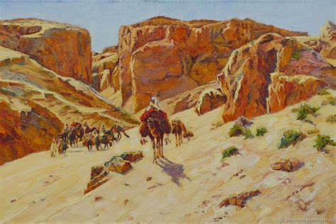 Oil painting on canvas Caravan in the desert, desert landscape and ...