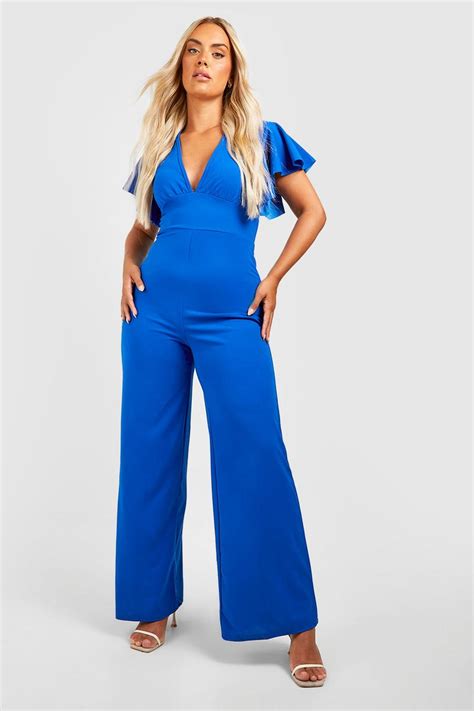 Plus Ruffle Plunge Wide Leg Jumpsuit