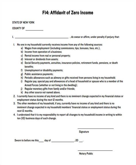 Affidavit Of No Income Template