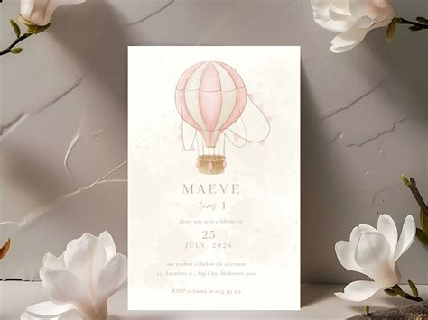 Editable Pink Hot Air Balloon Birthday Invite Etsy