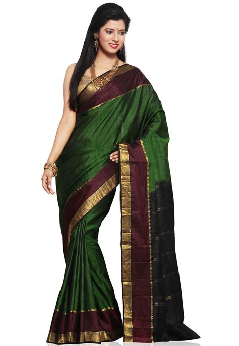 Green Pure Kanchipuram Handloom Silk Saree With Blouse Online Shopping