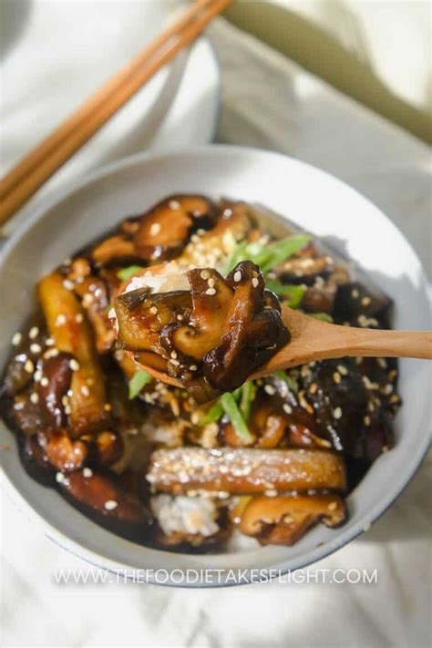 Teriyaki Eggplant And Mushroom Rice Bowl The Foodie Takes Flight