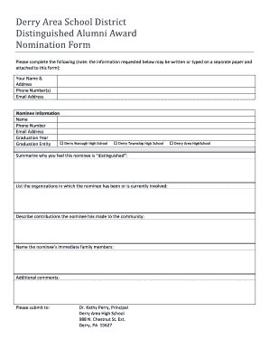 Fillable Online Distinguished Alumni Award Nomination Form Derry Area