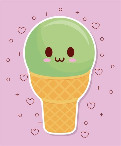 Icono De Helado Kawaii Vector Premium