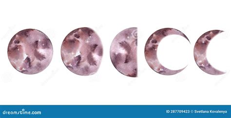 Set of Watercolor Pink Moon Stock Illustration - Illustration of ...