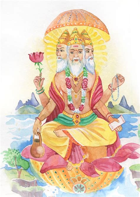 Brahma Sits on a Lotus Flower in Her Hand Stock Illustration - Illustration of rosary, brahma ...