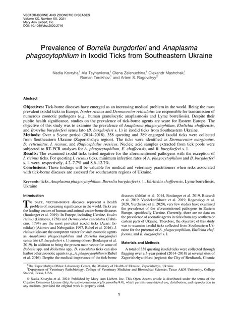 PDF Prevalence Of Borrelia Burgdorferi And Anaplasma Phagocytophilum