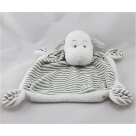 Doudou Plat Chien Blanc Ray Gris Snoopy Jemini