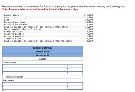 Solved Prepare A Classified Balance Sheet For Tucson Company