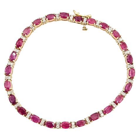 New Natural Precious Ruby And Diamond Tennis Bracelet In K Solid