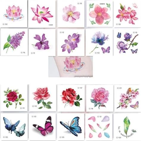 Tatouage Ephemere Fleur Papillon Autocollant Lotus Lavande Rose Tanche