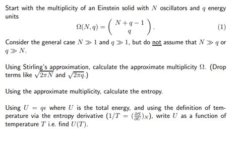 Solved Start With The Multiplicity Of An Einstein Solid With Chegg