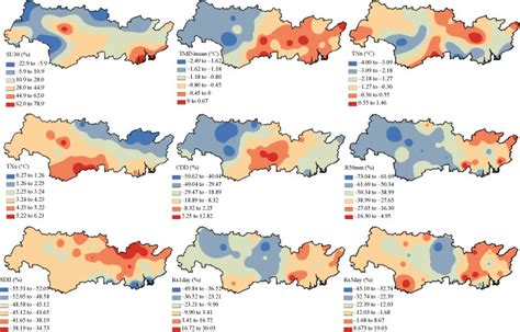 Spatial Distribution Of Differences In Average Extreme Temperature And