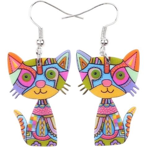 Boucles D Oreilles Pendantes En Acrylique Pour Chat Assis Bijoux De