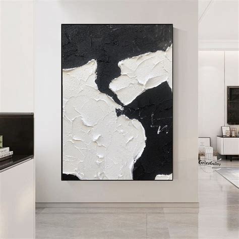 Black White Minimalist Painting Black White Minimalist Wall Art White 3D Texture Painting Black ...