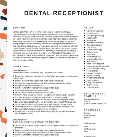 Dental Receptionist Resume Example