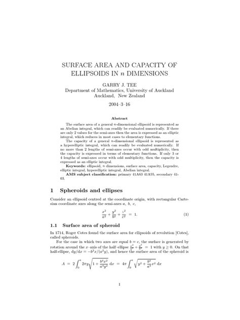 Surface Area and Capacity of Ellipsoids | PDF | Ellipse | Area