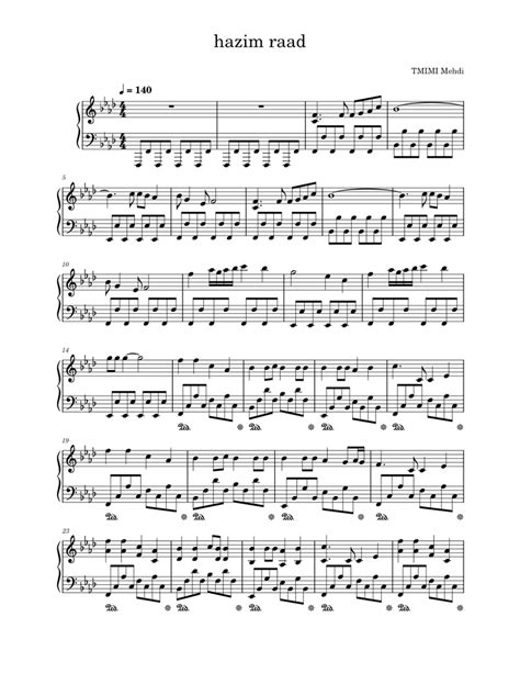 Hazim Ra3d هزيم الرعد Mehdi Tmimi Sheet Music For Piano Solo