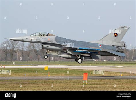 A Royal Netherlands Air Force F 16 Fighting Falcon Fighter Jet Landing In Volkel Netherlands