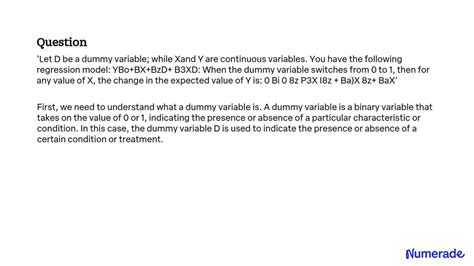 Solved Let D Be A Dummy Variable While X And Y Are Continuous