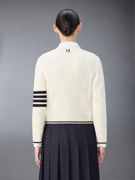 Merino Wool Bar Cropped Cardigan Thom Browne