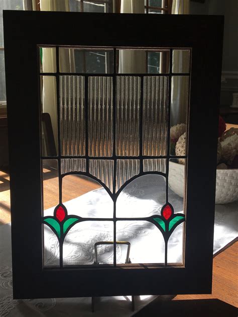 Small Antique Stained Glass Window With Flowers Remade For Etsy