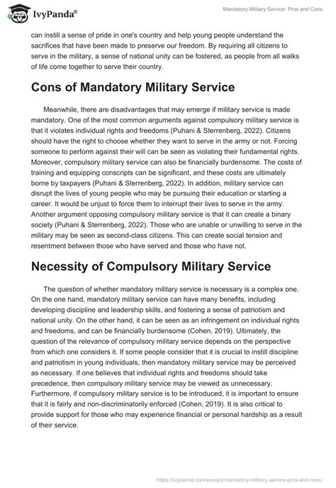 Mandatory Military Service Pros And Cons 827 Words Essay Example