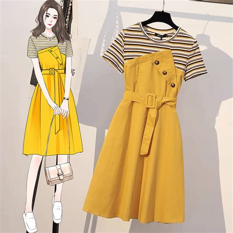 Plus Size Stripe Layer Yellow Dress Pluspreorder