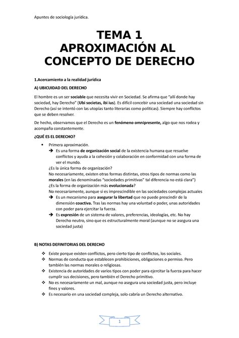 Sociolog Ã a Práctica TEMA 1 APROXIMACIÓN AL CONCEPTO DE DERECHO 1