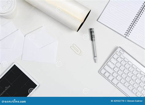 White Desk With Tablet And Keyboard Stock Photo Image Of Organized