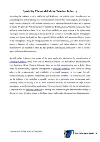 Chemical Industry Specialty Chemicals Its Impact On Chemical