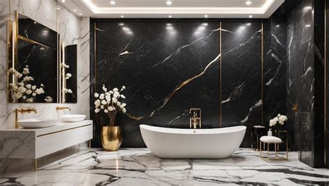 Premium Photo | Luxury bathroom with black marble floor and white ...