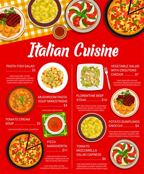 Italian Cuisine Restaurant Meals Menu Template Vector Art At