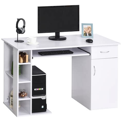 Homcom Scrivania Per Pc Ergonomica Con Mensole Armadietto Cassetto E