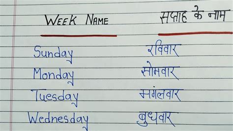 Days Of The Week In Hindi Bruin Blog