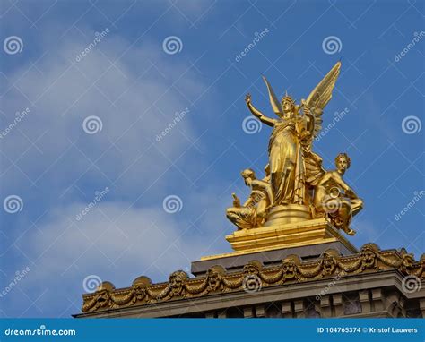 Golden Statue of Poetry on Top of the Opera of Paris, France, Side View ...