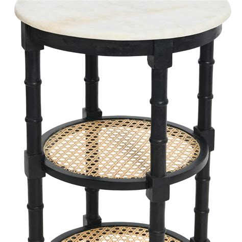 Creative Co Op Mango Wood And Woven Cane Side End Table Black