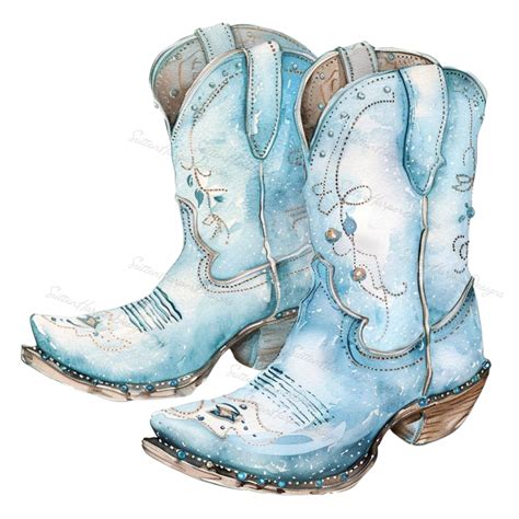Light Blue Cowgirl Boots PNG, Cowgirl Coquette Boots Png Digital