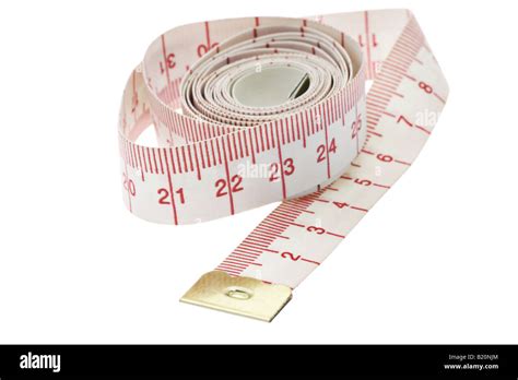 Close Up Of Measuring Tape In Metric Unit On White Background Stock