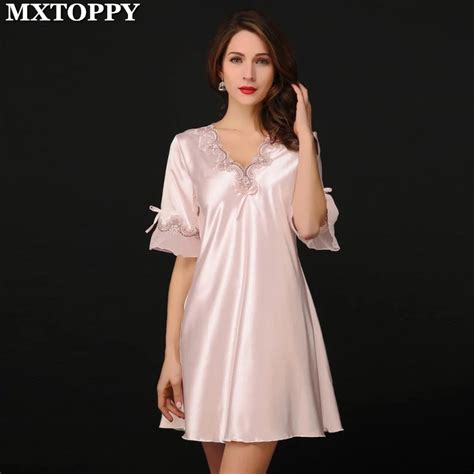 Buy 2018 Nightgown Pijama Sexy Silk Night Dress Lace