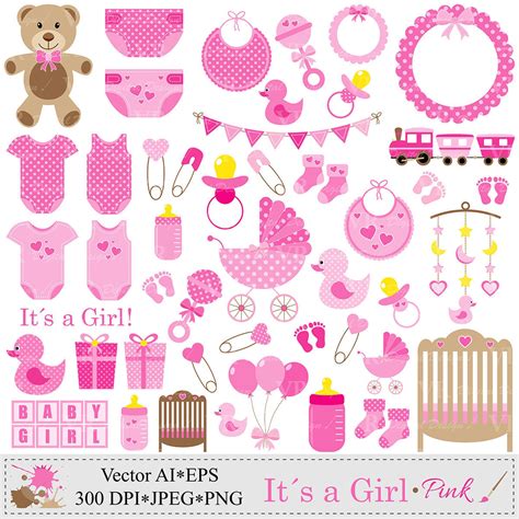 Baby Girl Clip Art, Pink Baby Shower Clipart, Nursery Clip Art, Baby ...