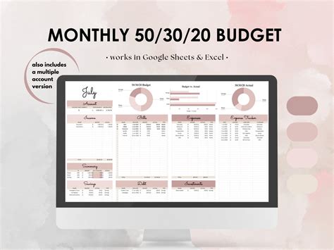 Plantilla de hoja de cálculo de presupuesto mensual 50 30 20 para
